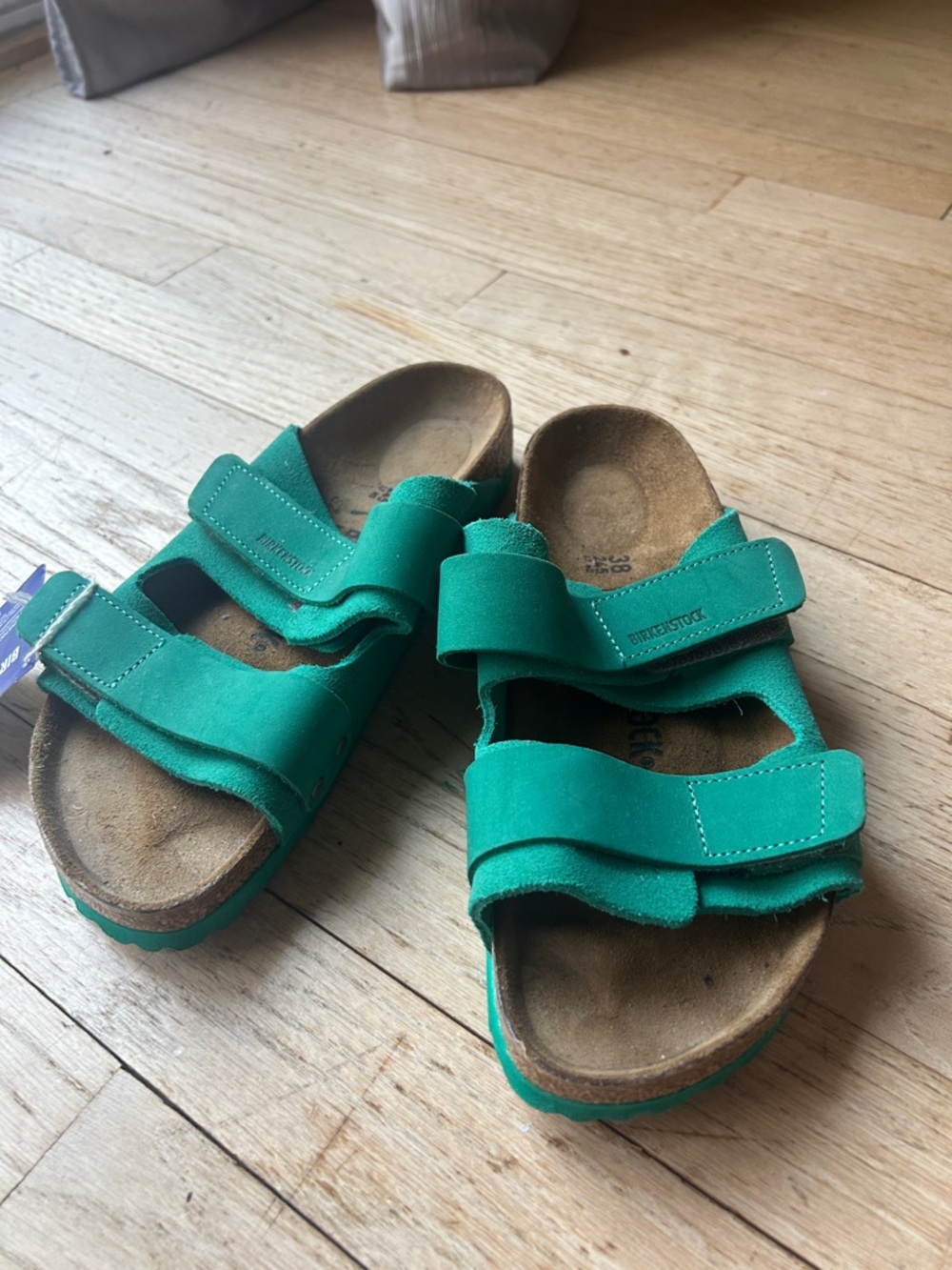 Birkenstock Teal Green Suede Two-Strap Sandals